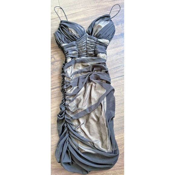 B Darlin Women's Juniors Sleeveless Ruched Bodycon Dress Black Nude size 3/4 - Picture 3 of 8